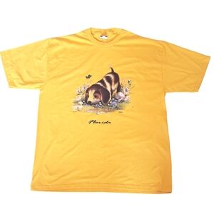 Vintage T Shirt Jerzees Yellow Florida Puppy Dog 2000 Y2K Cute Size XL